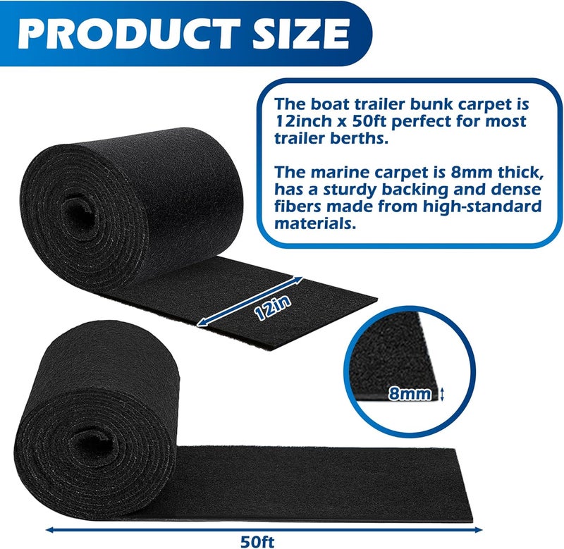 PROLEE Boat Trailer Bunk Carpet Extra Thick,50FT x 12in Marine Trailer Bunk Carpets 25oz, Marine Carpet, Boat Carpet Waterproof, Trailer Bunk Padding for Boats, Jet Ski, 5/16 Inch - Image 3